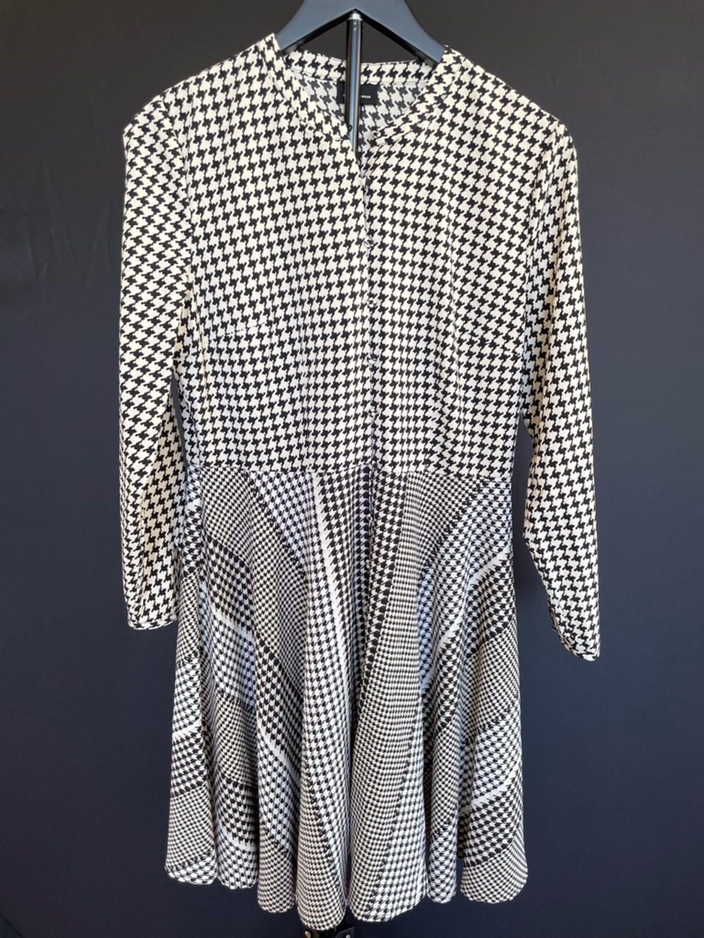 Who What Wear Houndstooth Fit & Flare Dress Black White Button Front M